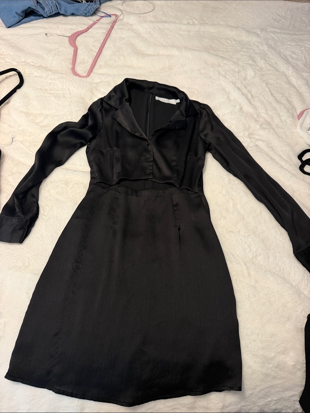 Astr Black Long Sleeve Satin Dress